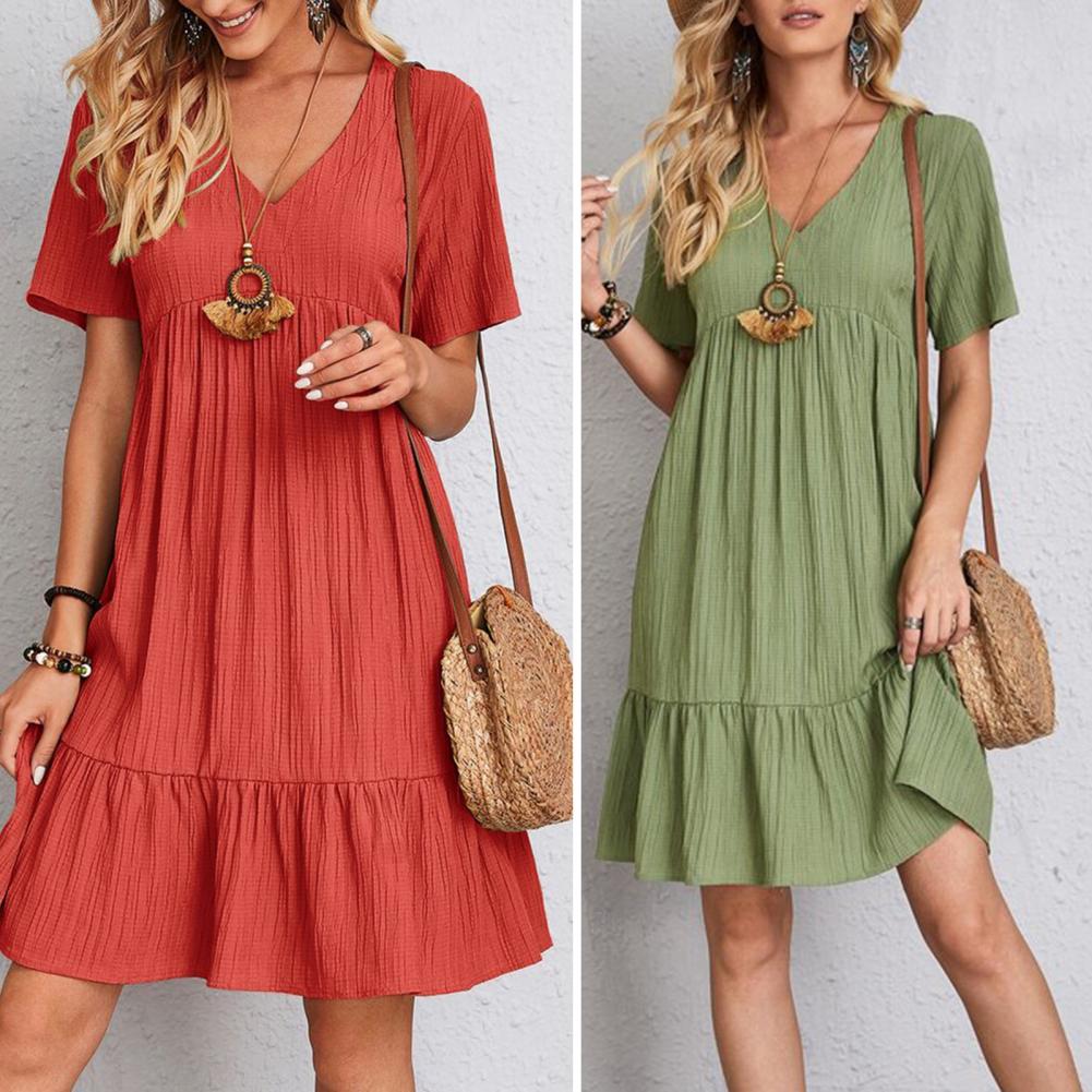 Damen Gerafftes Lockeres Kleid