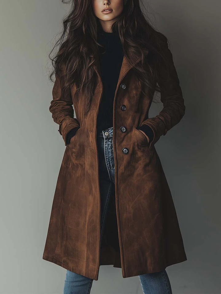 Teresa | Klassischer Wildleder-Trenchcoat mit Vintage-Flair