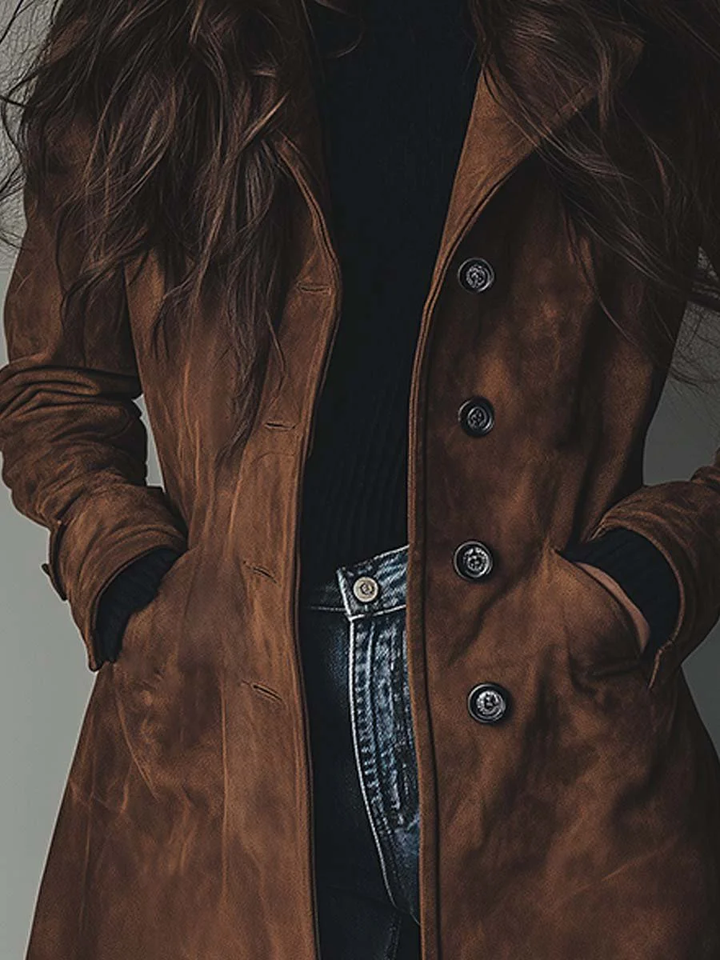 Teresa | Klassischer Wildleder-Trenchcoat mit Vintage-Flair