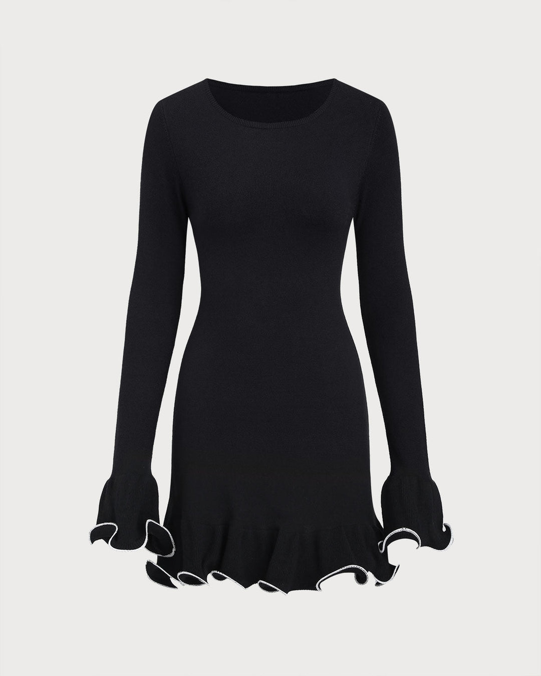 Damen Enganliegendes Langarm Mini Kleid Mit Gerafftem Saum