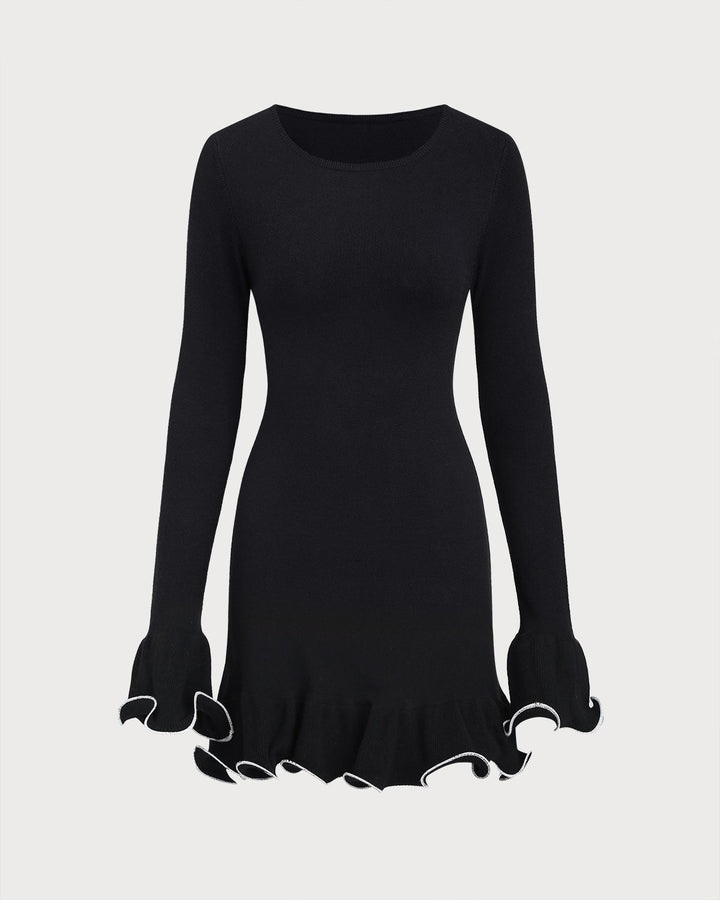 Damen Enganliegendes Langarm Mini Kleid Mit Gerafftem Saum