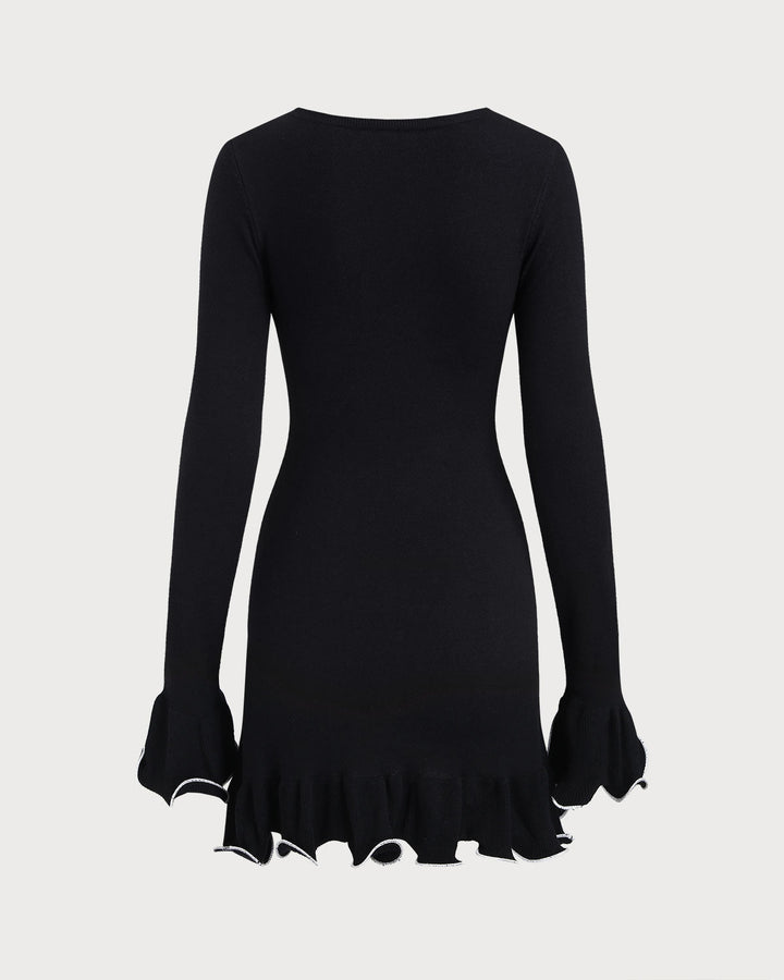 Damen Enganliegendes Langarm Mini Kleid Mit Gerafftem Saum