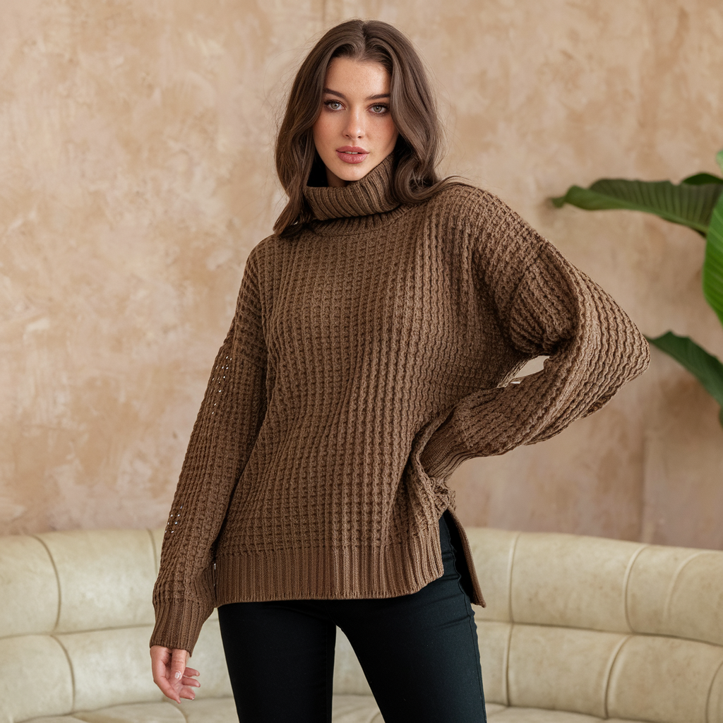 Raffinierter, bequemer Damen-Rollkragenpullover aus Strick