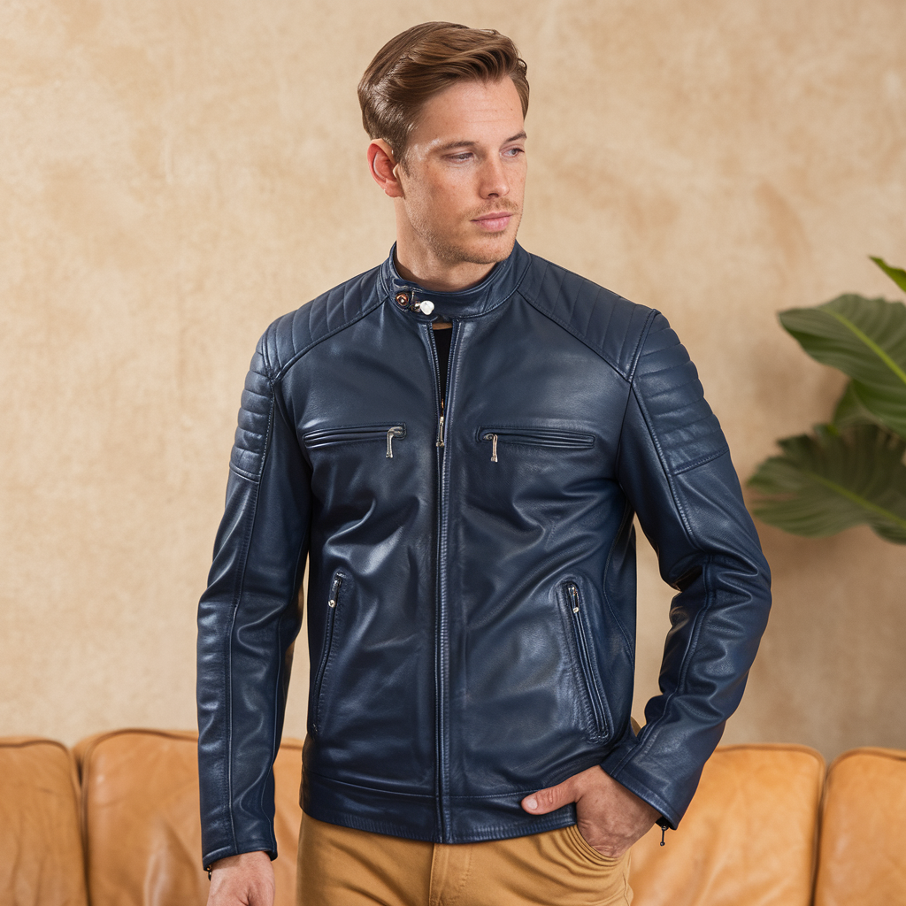 Premium zeitlose Herren-Echtlederjacke