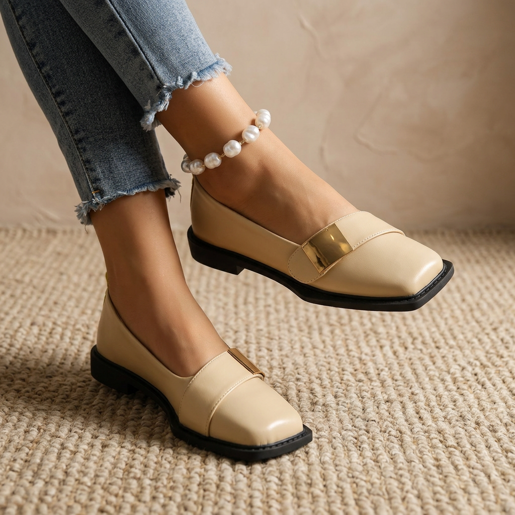 Damen Quadratische Slip-On Loafer Flats – Modische Freizeitschuhe