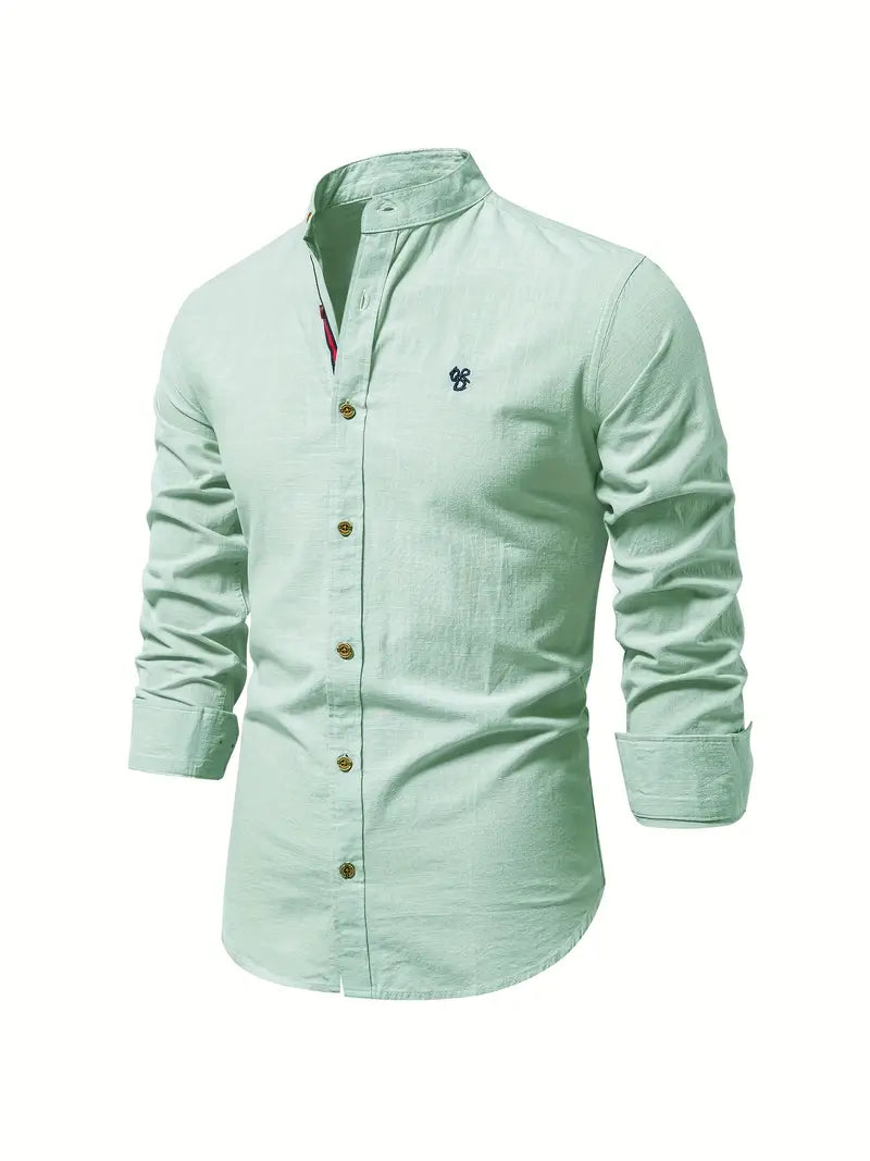 Herren Stehkragen Button Down Hemd - Stilvolles Langarm