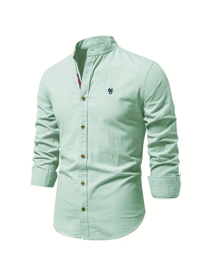 Herren Stehkragen Button Down Hemd - Stilvolles Langarm
