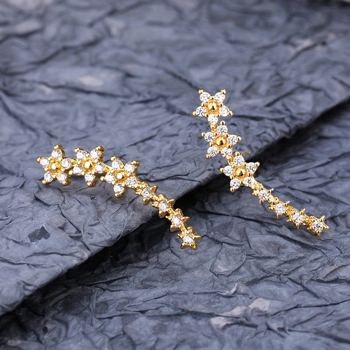 Damen Glitzernde Ohrklemmen Mit Blumen- Und Sternenmotiv – Eleganter Schmuck