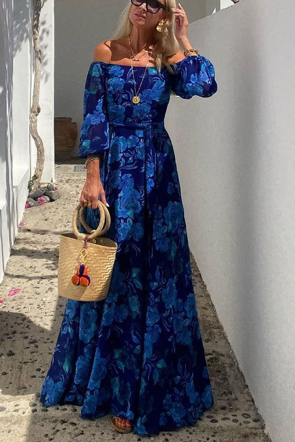 Damen Blumen Off Shoulder Maxikleid