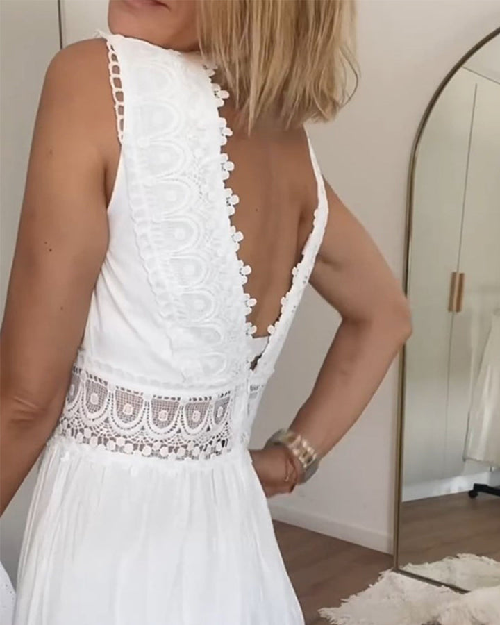 Damen V Ausschnitt Spitzenkleid