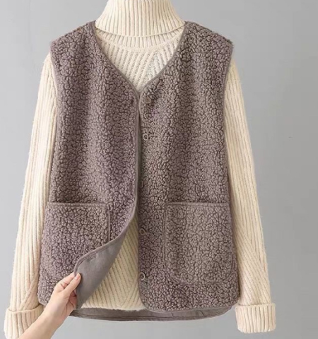Warme ärmellose Lammwoll-Strickjacke für Damen