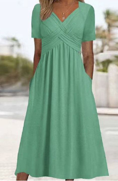 Damen Kurzarm V-Ausschnitt Maxikleid