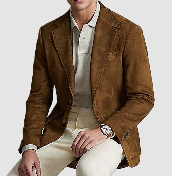 Herren Zeitlos Wildleder Revers Blazer Jacke