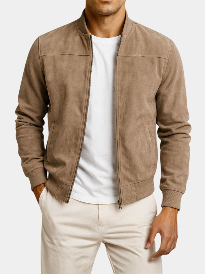 Herren Wildleder Zip-Up Langarmjacke – Casual Slim Fit Jacke