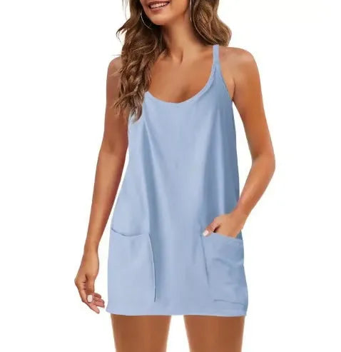 Damen Ärmelloses Minikleid Mit Eingenähter Shorts