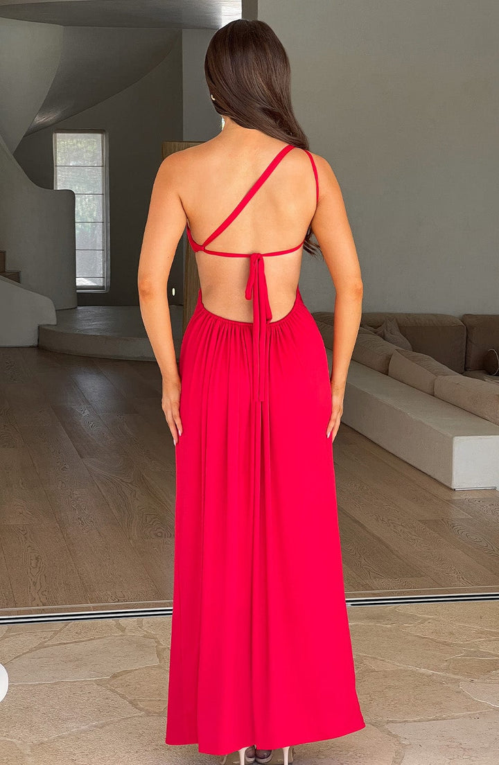 Damen Asymmetrisch Rückenfreies Langes Kleid