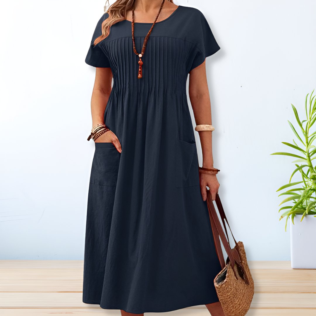 Damen Rundhals Midi Kleid