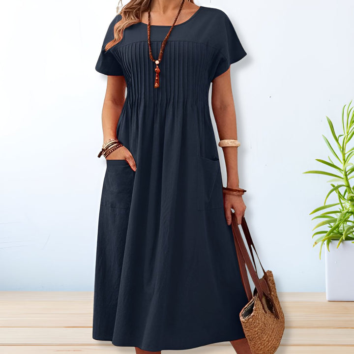 Damen Rundhals Midi Kleid