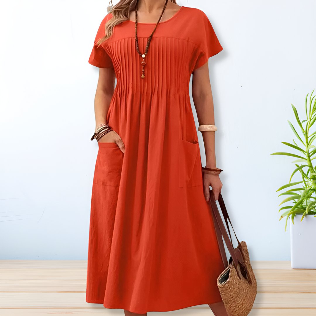 Damen Rundhals Midi Kleid