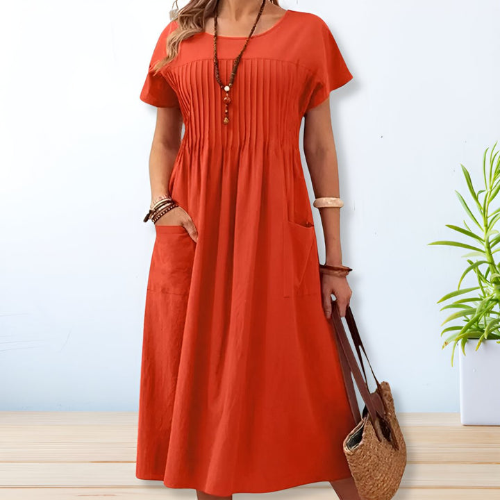 Damen Rundhals Midi Kleid