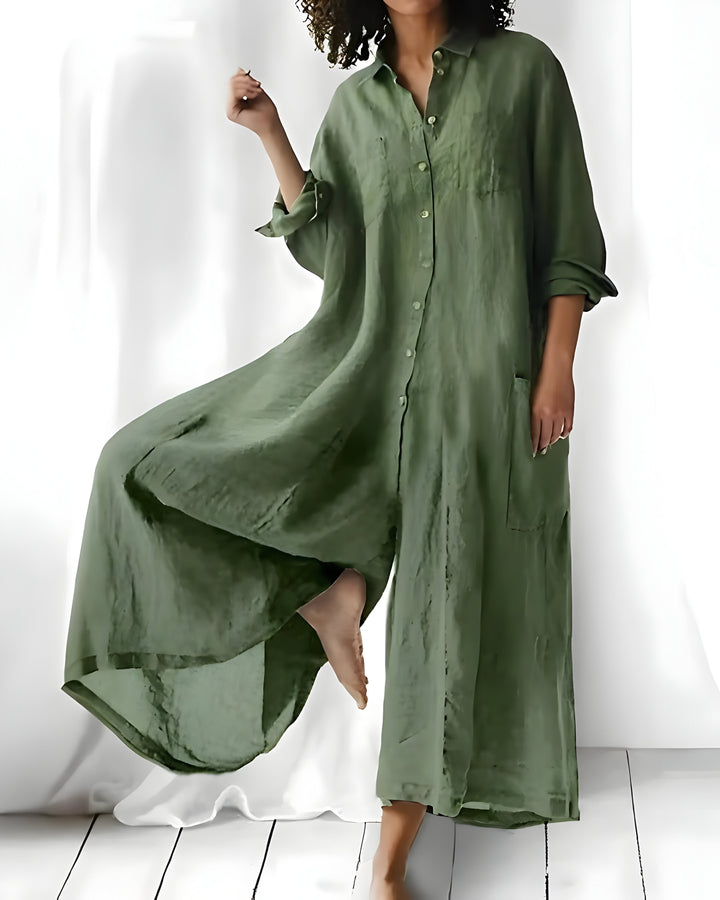 Damen Langarm Jumpsuit Mit Weitem Bein