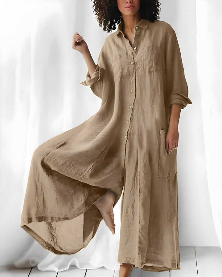 Damen Langarm Jumpsuit Mit Weitem Bein