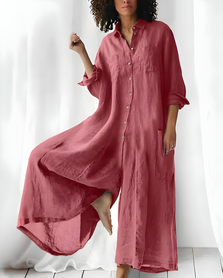Damen Langarm Jumpsuit Mit Weitem Bein