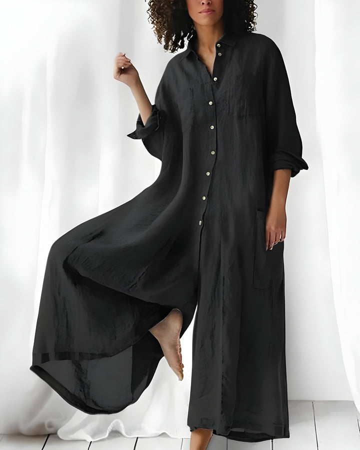 Damen Langarm Jumpsuit Mit Weitem Bein