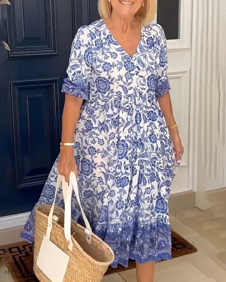 Damen Kleid Mit Blumenmuster Im Boho