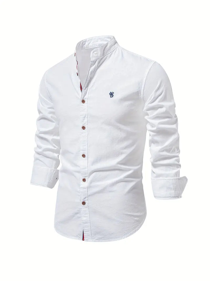 Herren Stehkragen Button Down Hemd - Stilvolles Langarm