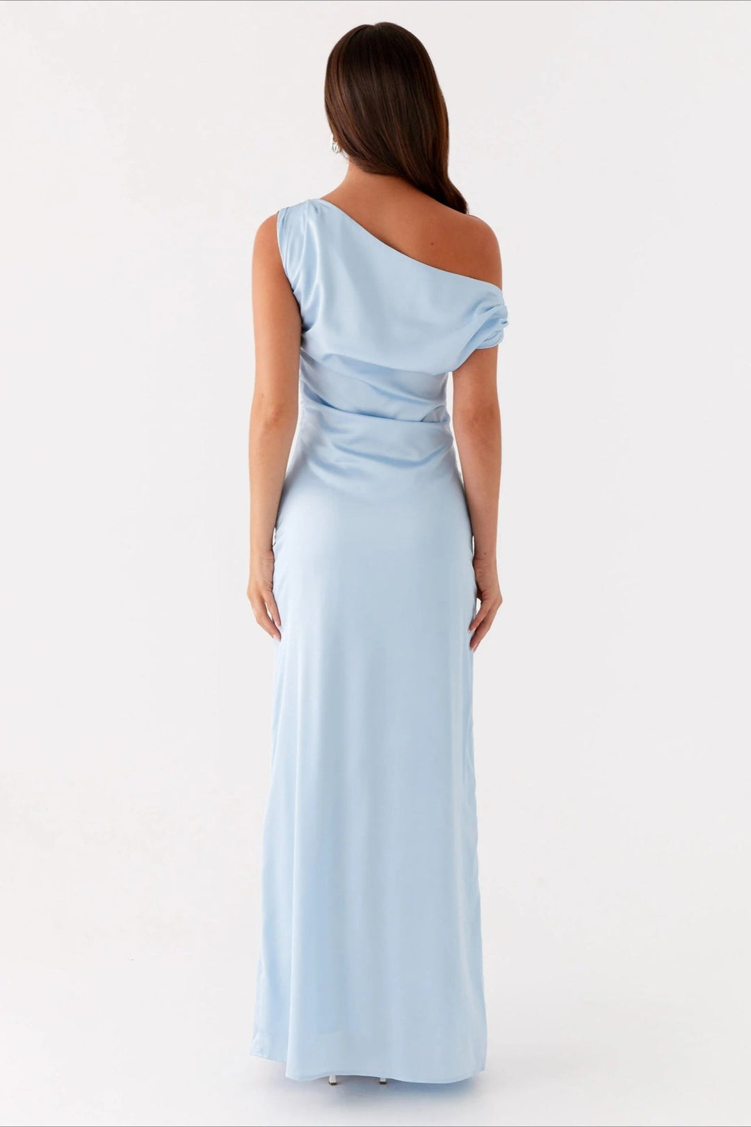 Damen Einfarbiges Maxikleid Mit Asymmetrischem Ausschnitt – Abendkleid