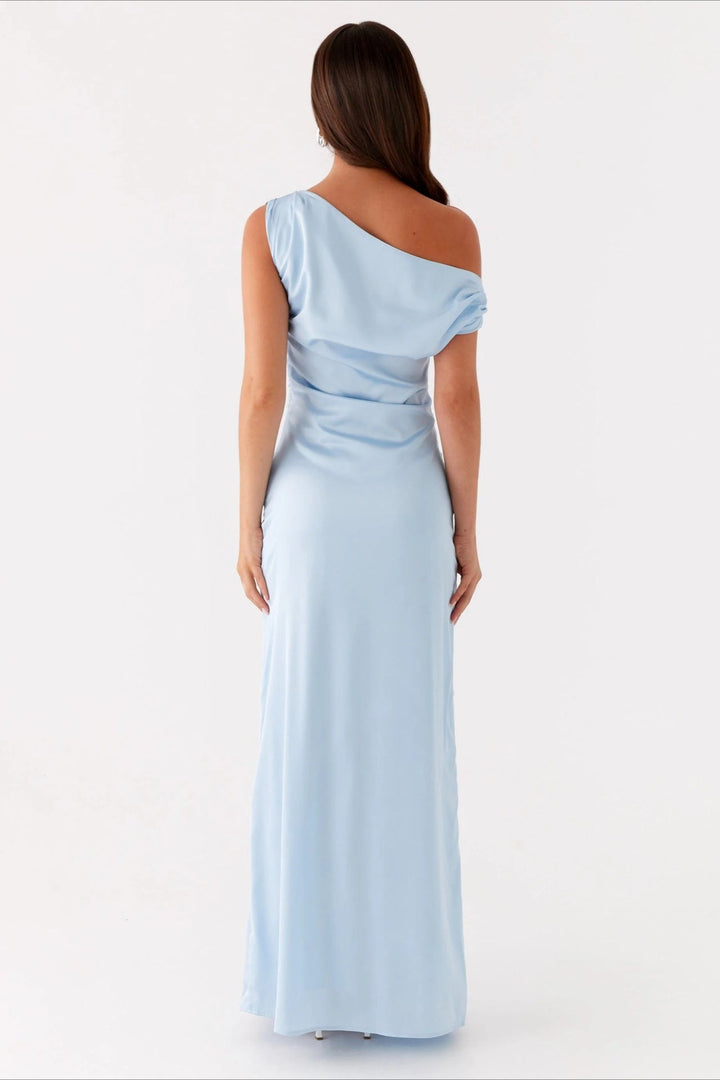 Damen Einfarbiges Maxikleid Mit Asymmetrischem Ausschnitt – Abendkleid