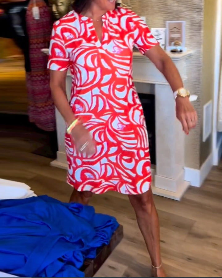 Damen Kleid Mit V Ausschnitt Farbton
