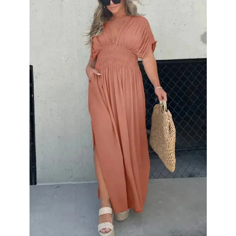 Maxikleid Mit V Ausschnitt Und Beinschlitz Für Damen