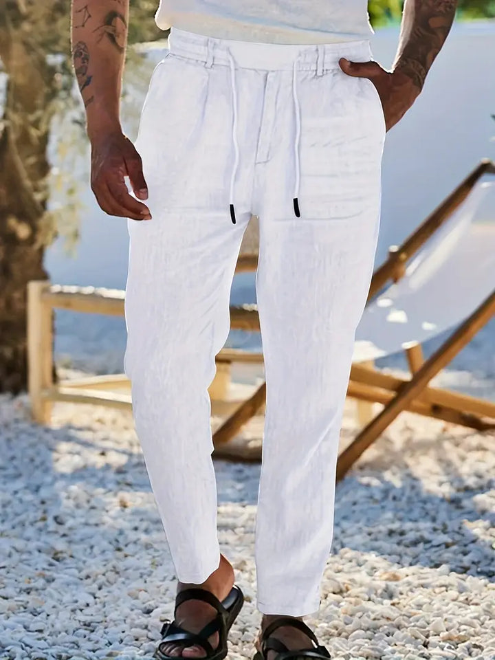 Herren Weit Geschnittene Leinenhose – Freizeit Sommerhose Mit Kordelzug