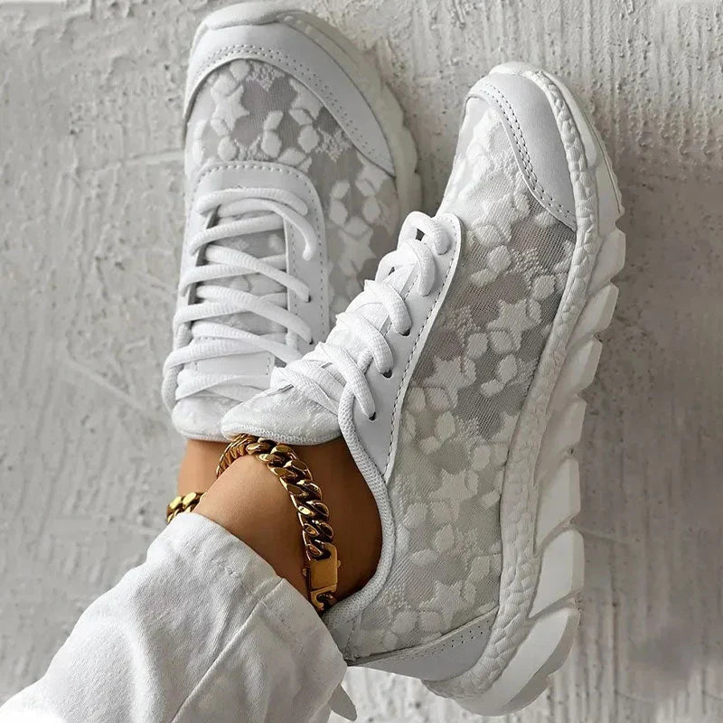 Damen Orthopädische Weiße Mesh Sneaker – Atmungsaktive Fußgewölbe Unterstützung