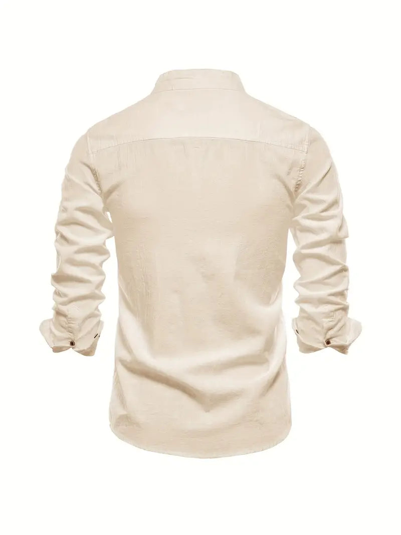 Herren Stehkragen Button Down Hemd - Stilvolles Langarm
