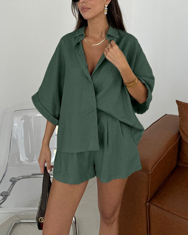 Damen Sommer Set Aus Leinen Zweiteilig