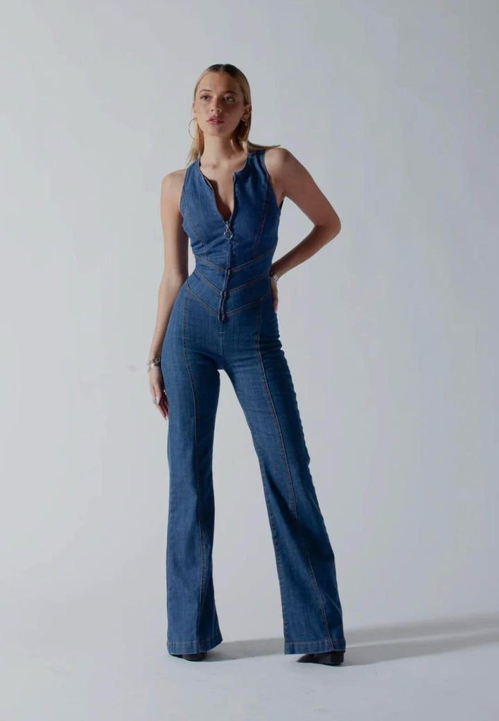 Damen Jumpsuit Aus Denim Mit Herzausschnitt