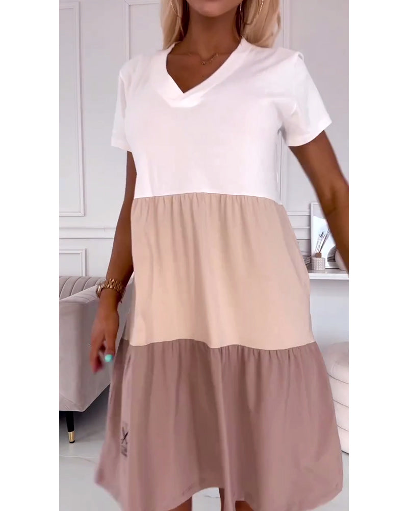 Alva | Farbblock Freizeitkleid mit kurzen Ärmeln