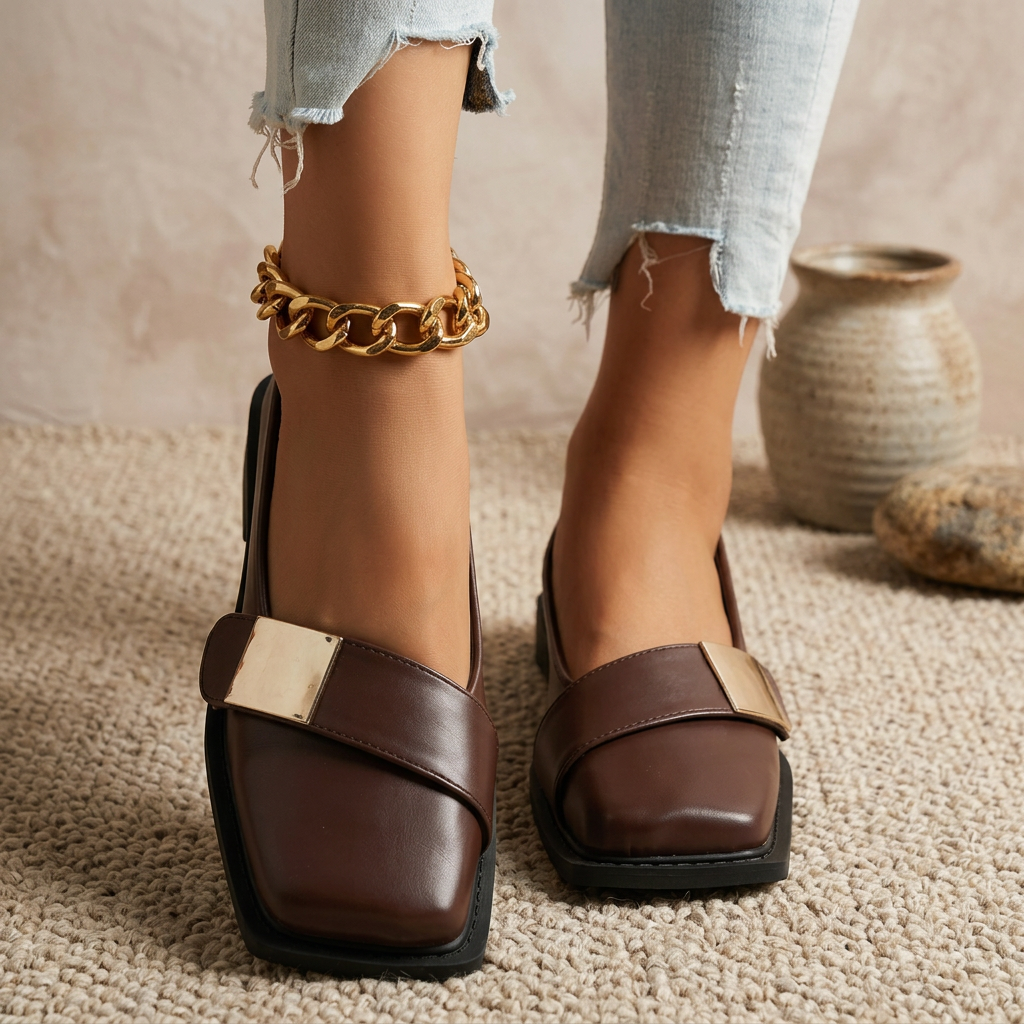 Damen Quadratische Slip-On Loafer Flats – Modische Freizeitschuhe