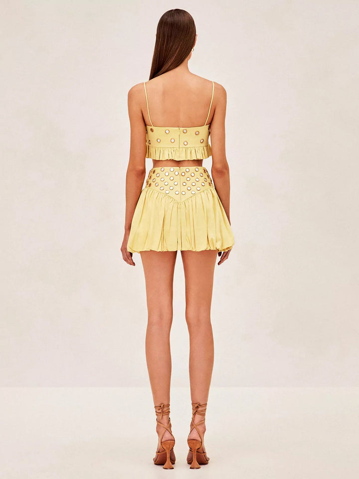 Damen Pailletten Spiegel Rock Set – Glänzendes Party Zweiteiler Outfit