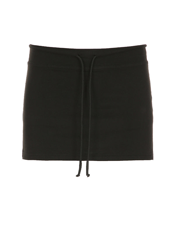 Schwarzer Minirock mit Kordelzug und Schlitz für Damen – Lässiger High-Waist-Rock im Y2K-Stil
