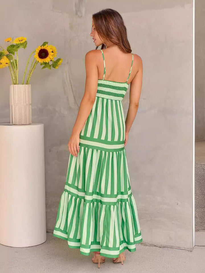 Damen Langes Kleid Mit Spaghettiträgern Und Streifenmuster