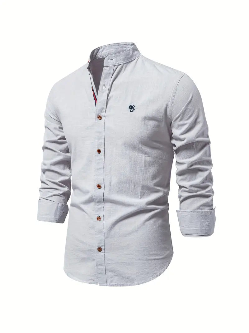 Herren Stehkragen Button Down Hemd - Stilvolles Langarm