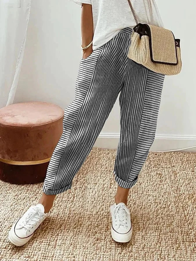 Gestreifte Damenhose mit hoher Taille
