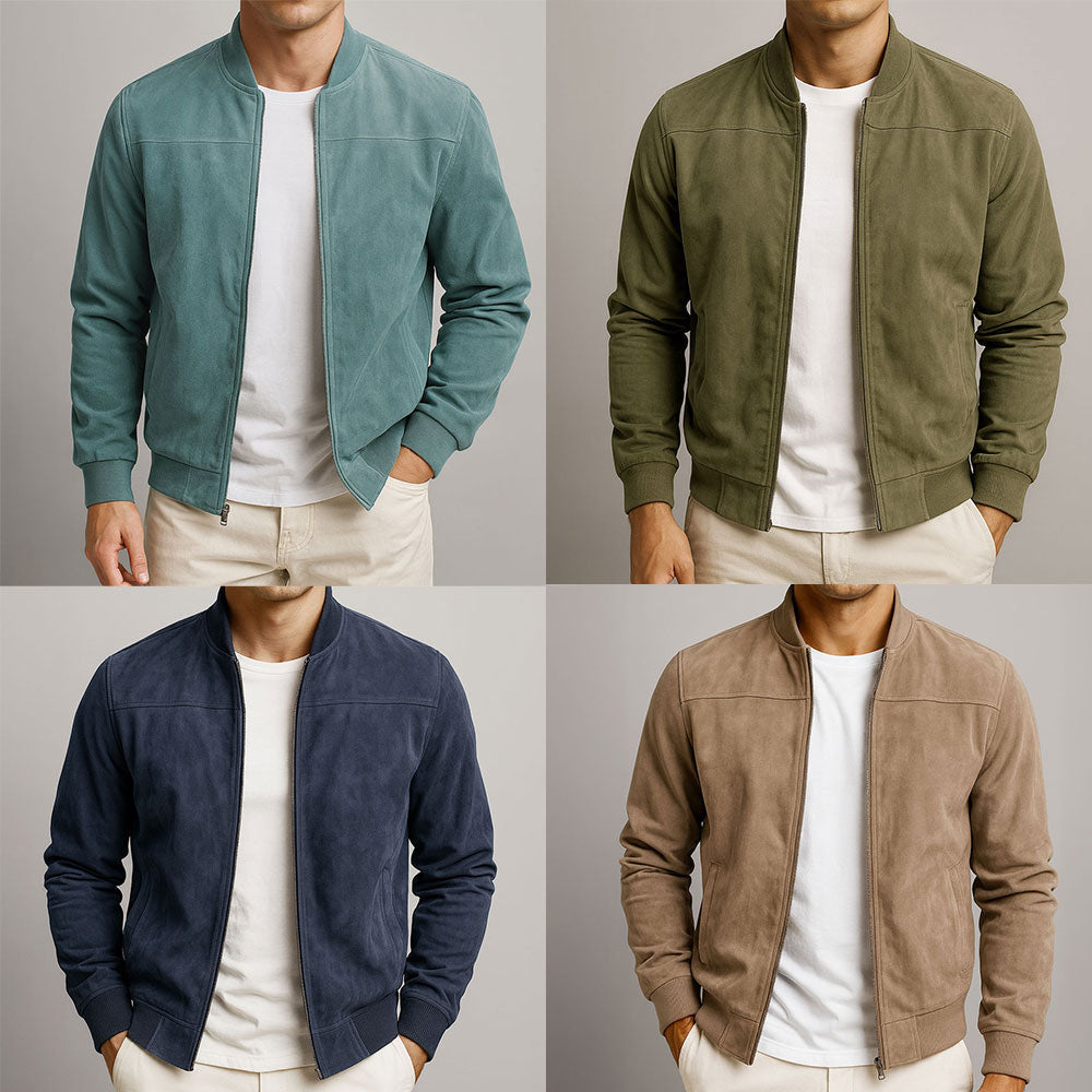 Herren Wildleder Zip-Up Langarmjacke – Casual Slim Fit Jacke