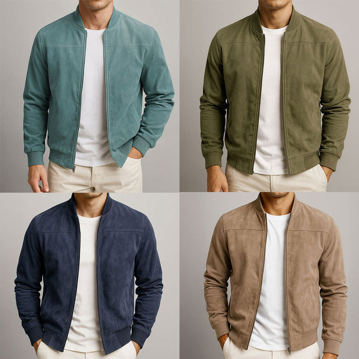 Herren Wildleder Zip-Up Langarmjacke – Casual Slim Fit Jacke