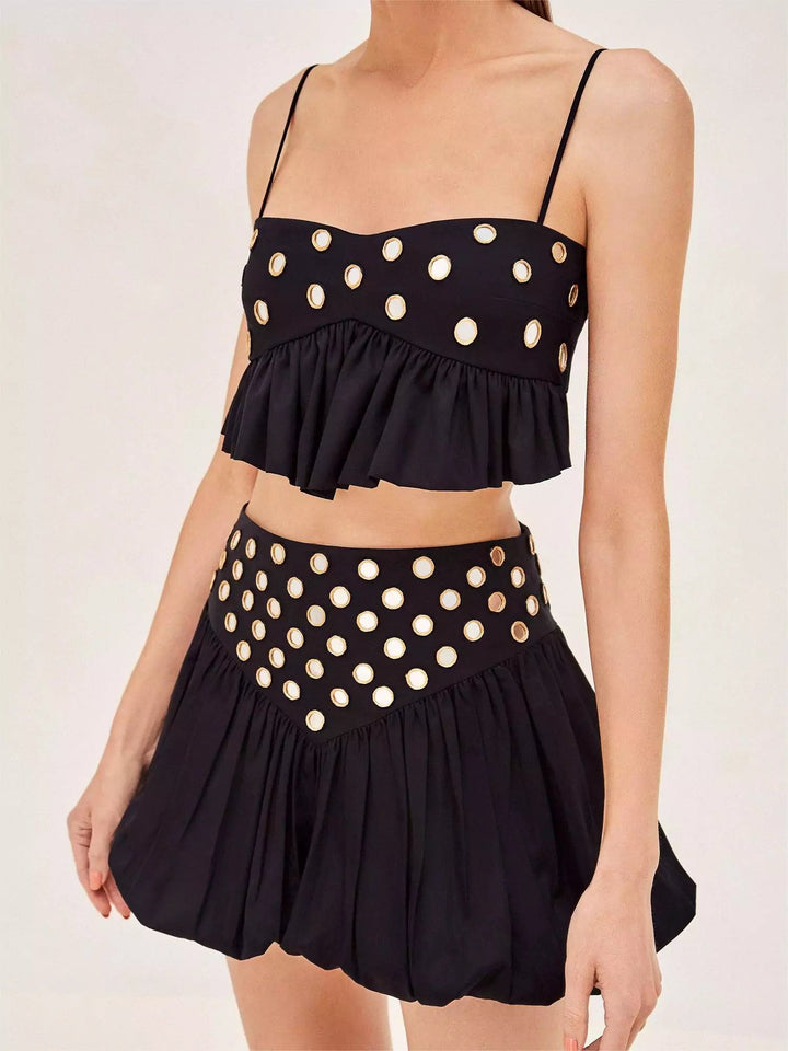 Damen Pailletten Spiegel Rock Set – Glänzendes Party Zweiteiler Outfit