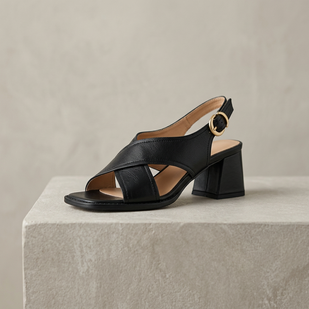 Damen Offene Blockabsatz Ledersandalen